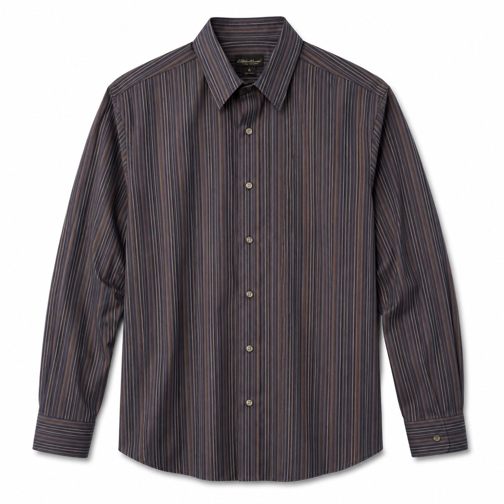 Eddie Bauer Mens Large Striped Button Down Shirt Long Sleeve Wrinkle Resistant